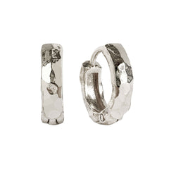 Silver Hammered Huggie Hoop Earrings