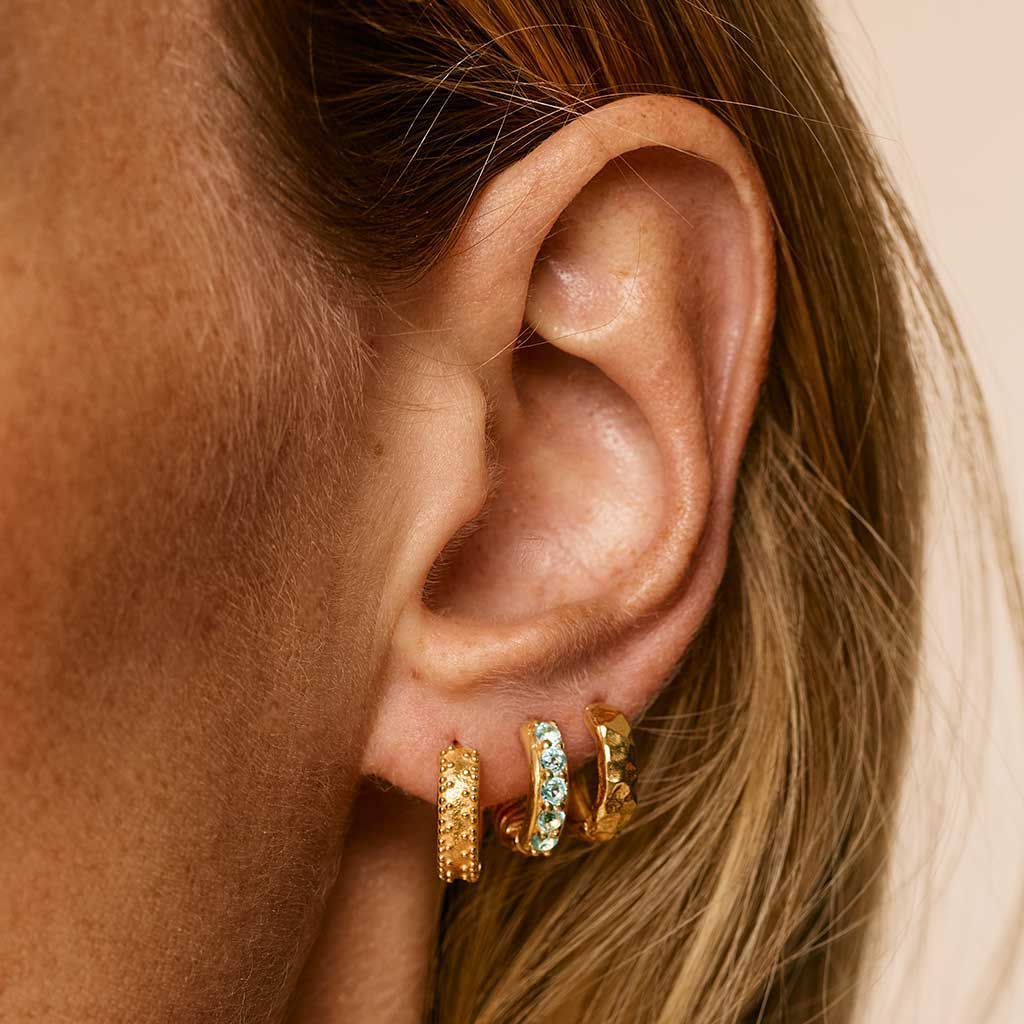 Gold and Blue Topaz Huggie Hoops