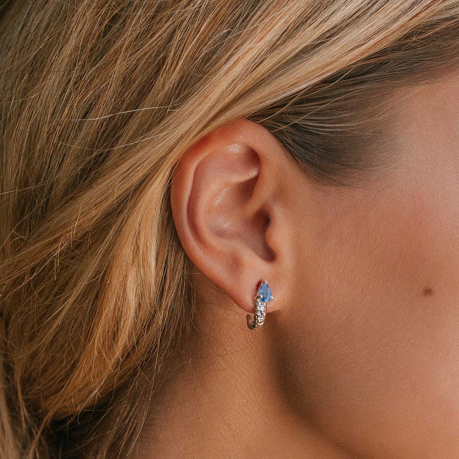 Kyanite huggie hoops, Blue gemstone earrings, Sterling silver huggie hoops, Serpent hoop earrings