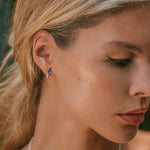 Silver kyanite earrings, Silver huggie hoops, Gemstone huggie hoop earrings, Handmade earrings