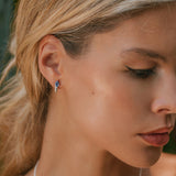 Silver kyanite earrings, Silver huggie hoops, Gemstone huggie hoop earrings, Handmade earrings