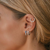 Sterling silver huggie hoops, Layered ear, Helix earrings, Blue gemstone earrings, Kyanite earrings, Silver huggie hoops