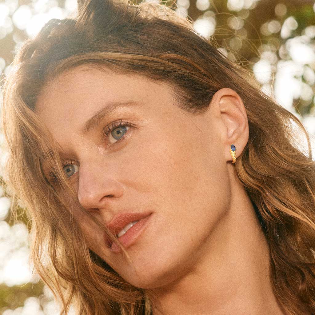 Kyanite Gold Hammered Huggie Stud Earrings