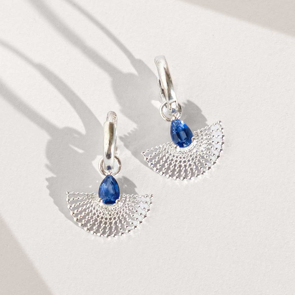 Surya Silver and Kyanite Beaded Hoop Earrings