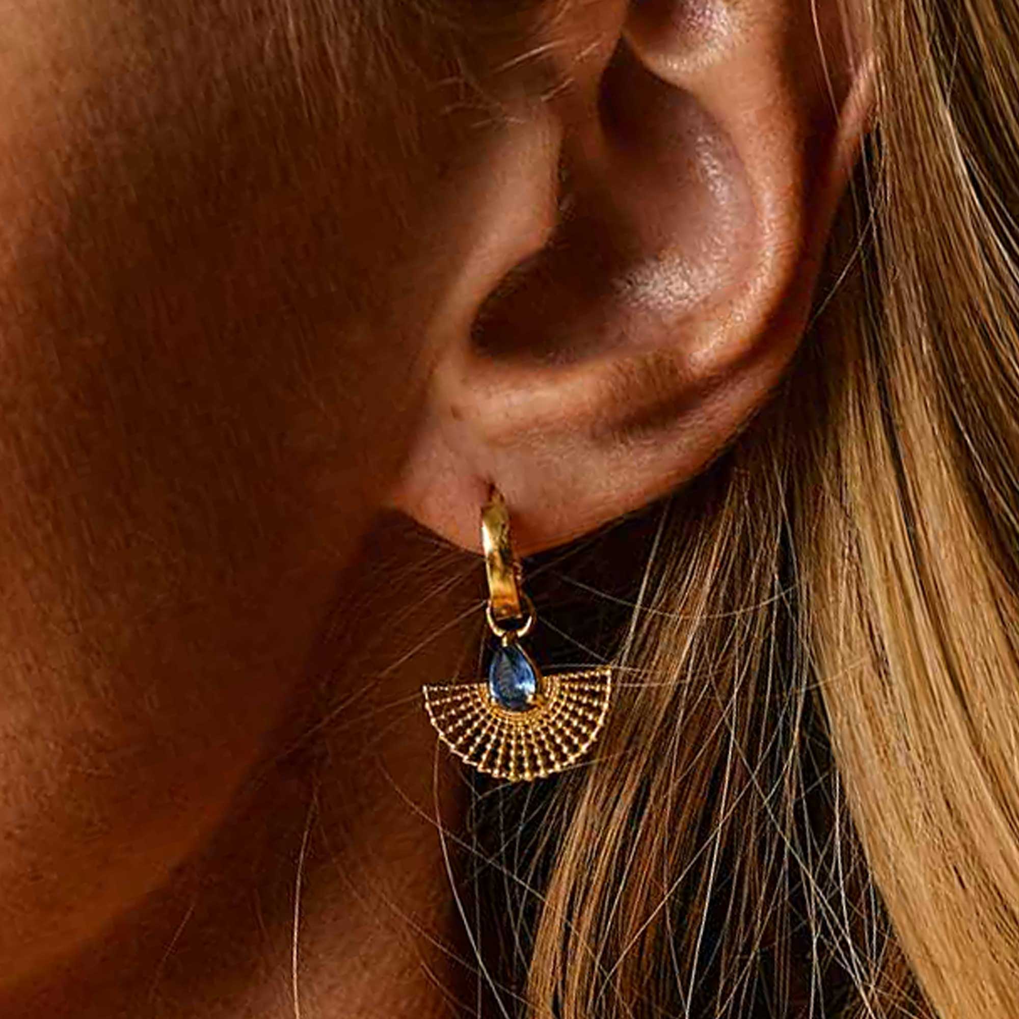 Gold Plated Kyanite Fan Hoop Earrings