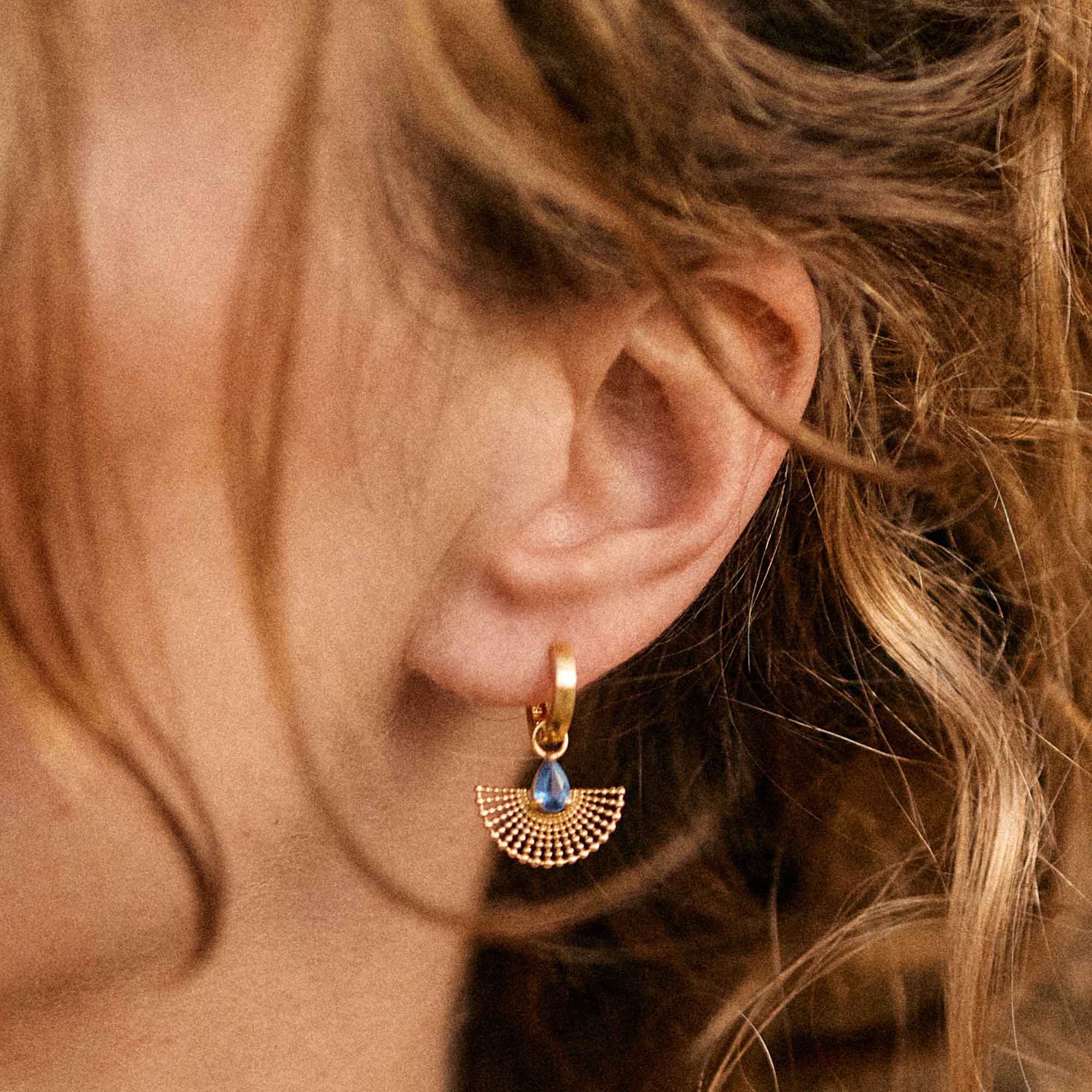 Gold Beaded Kyanite Earrings