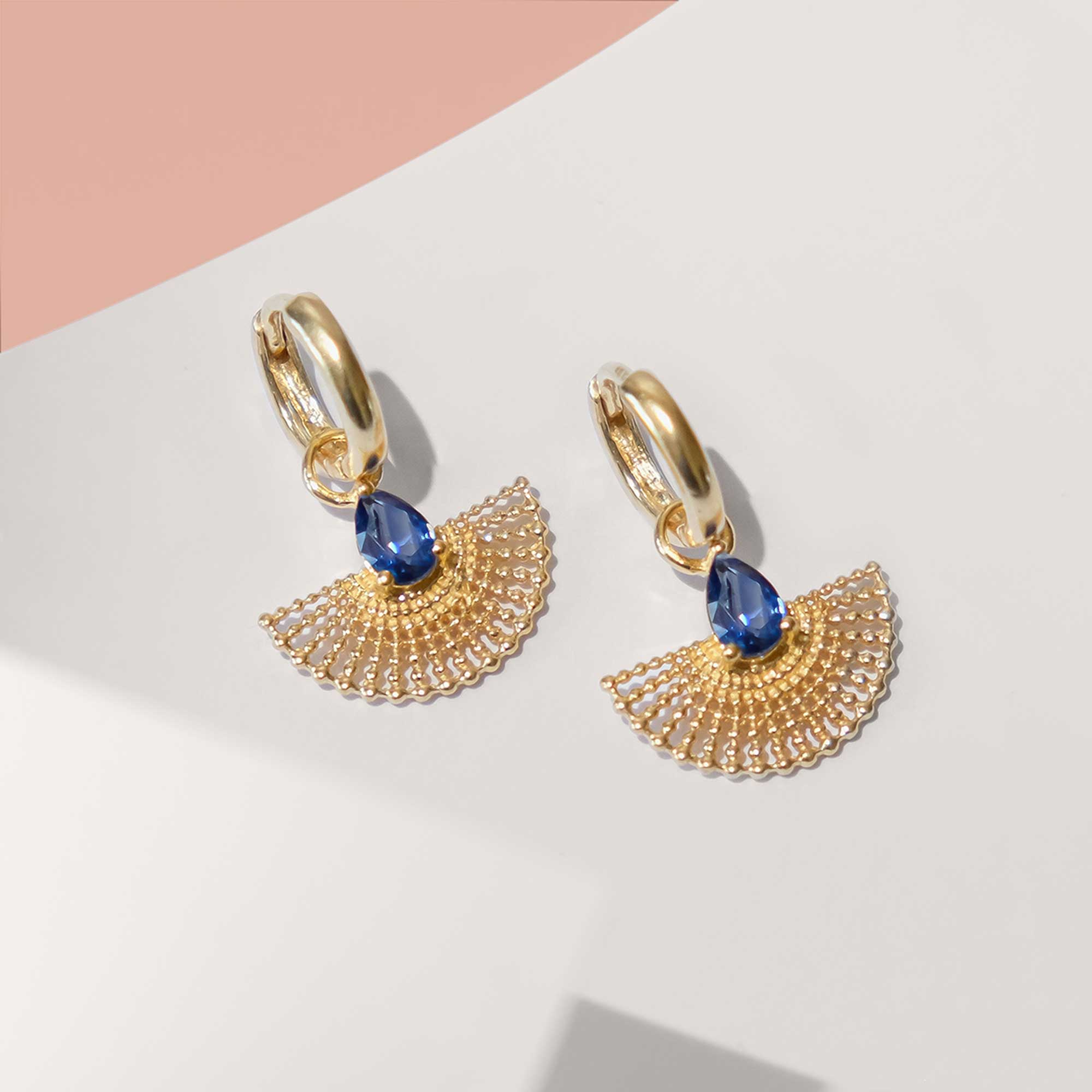 Gold Plated Kyanite Fan Hoop Earrings