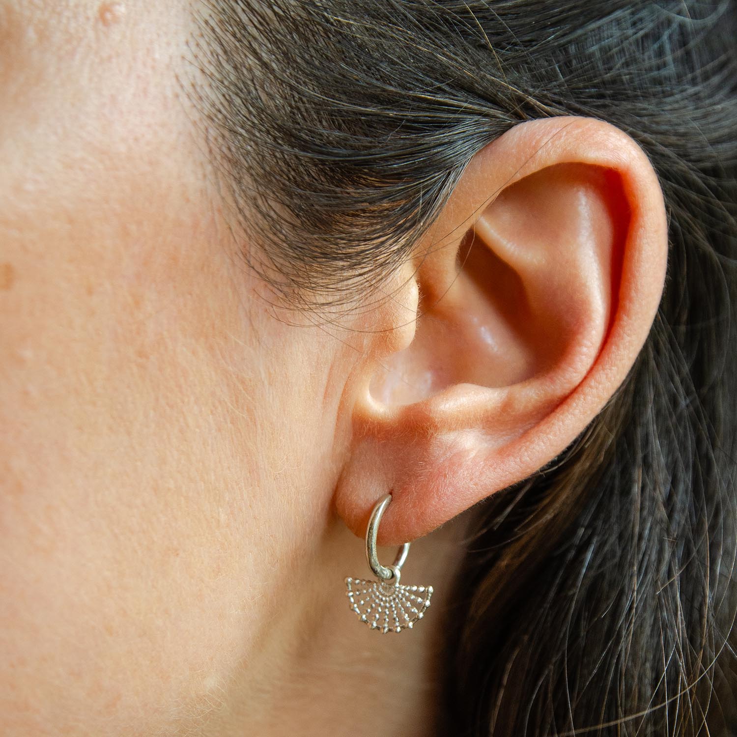 Sterling Silver Fan Huggie Hoops