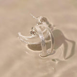 Silver Etched Double Band Hoop Earrings