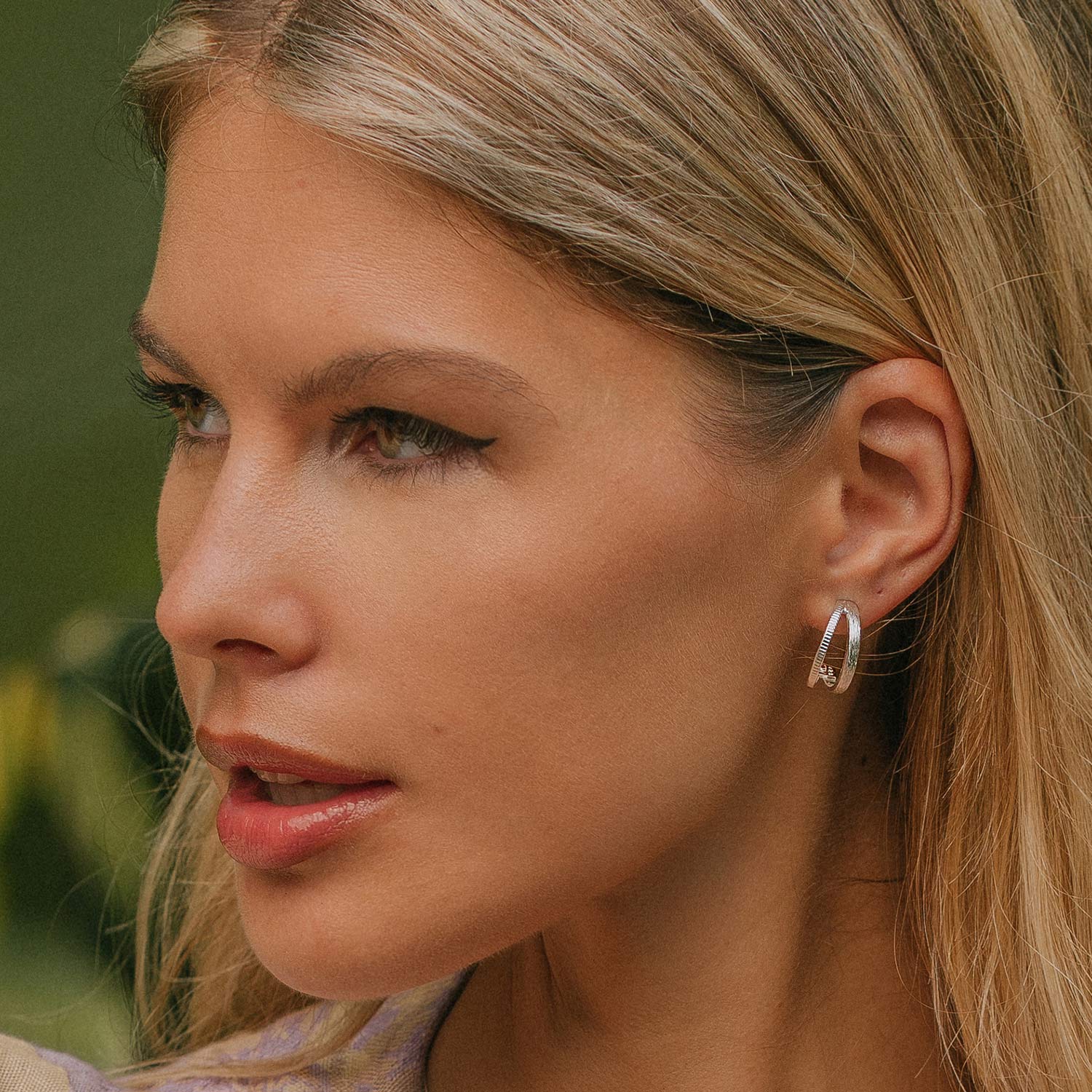 Double band hoop earrings, Silver hoop earrings, Silver hoops, Silver etched hoop earrings, Handmade silver earrings