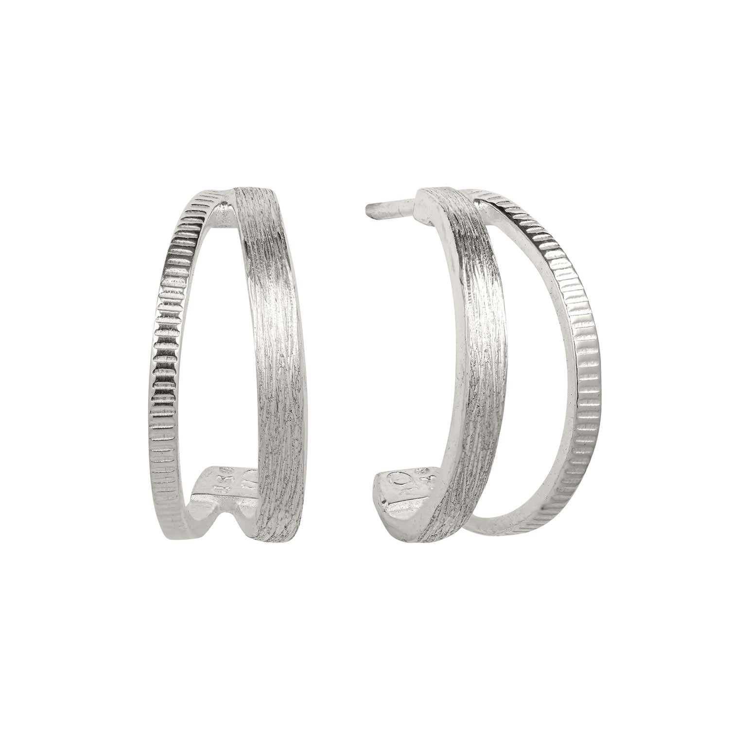 Silver Double Band Hoop Earrings