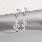 Silver snake earrings, Sterling silver snake earrings, Silver snake huggie hoops, Sterling silver huggie hoops, Emerald gemstones, May birthstone, Huggie Hoops