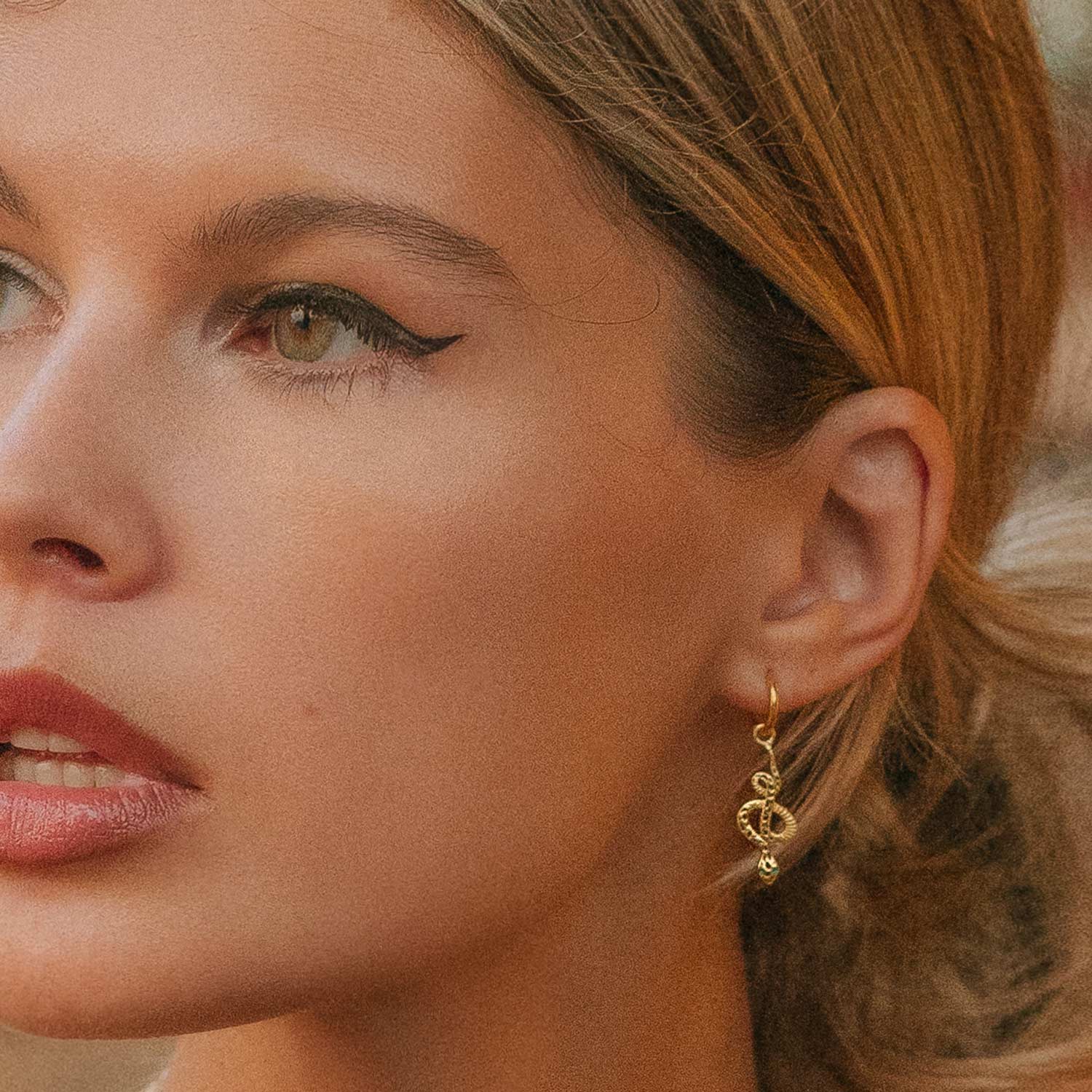 Gold Snake Huggie Hoops,  Gold Snake Huggie Hoop Earrings, Gold Snake Charm Earrings, Gold Snake Charm Huggie Hoops, May Birthstone Earrings, Gold Serpent Earrings