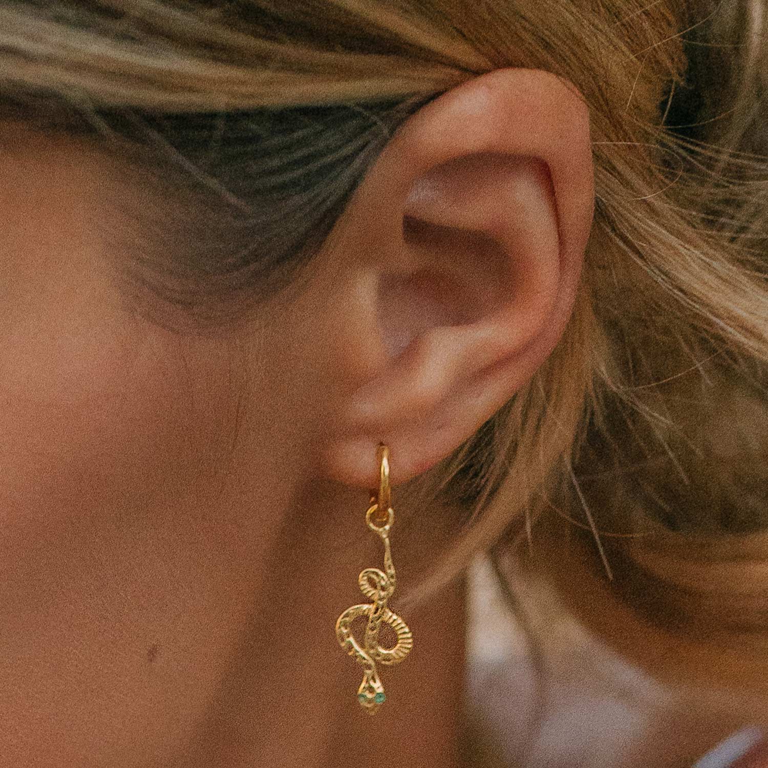 Gold Detailed Snake Huggie Hoops, Gold Snake Earrings, May Birthstone Gold Huggie Hoops, Serpent Gold Earrings