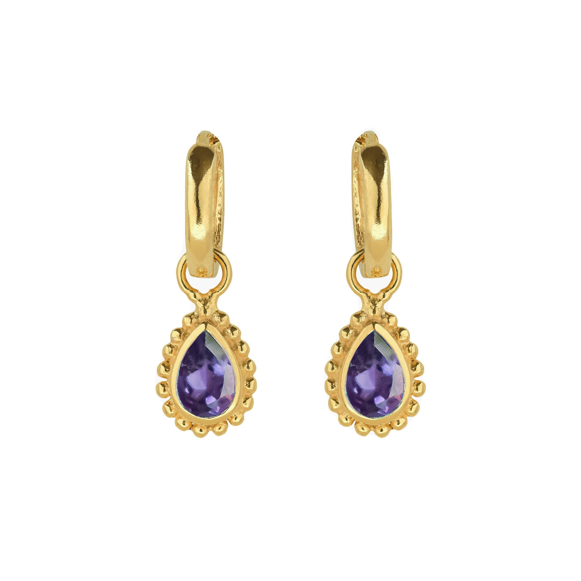 February Birthstone Amethyst Gold Earrings