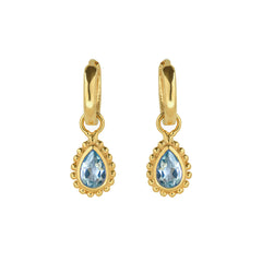 November Birthstone Blue Topaz Gold Pear Shaped Huggie Hoop Earrings, Birthstone Jewellery, Handmade