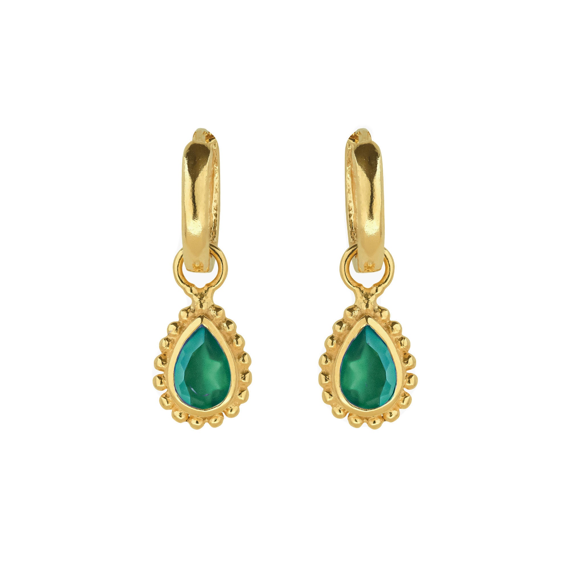 Green Onyx May Birthstone Gold Earrings