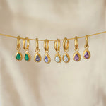 Gold Pear Shaped Birthstone Huggie Hoop Earrings