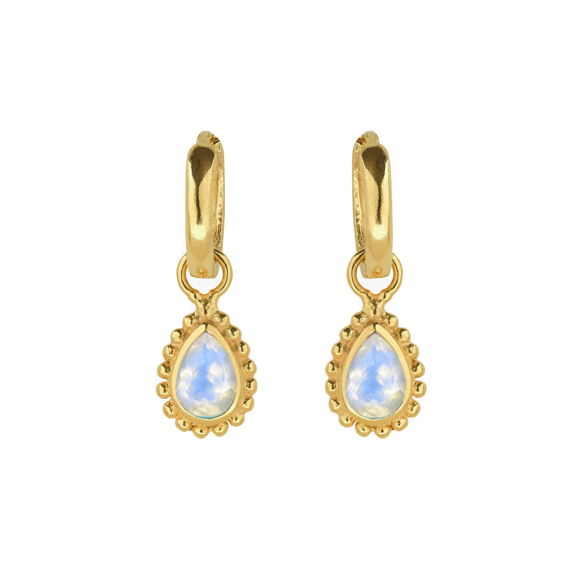 June Birthstone Moonstone Gold Huggie Hoop Earrings