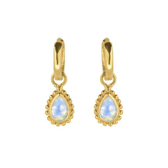 June Birthstone Moonstone Gold Huggie Hoop Earrings