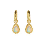 October Birthstone Earrings, Opal Pear Shape Gold Huggie Hoops