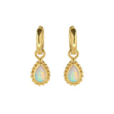 October Birthstone Earrings, Opal Pear Shape Gold Huggie Hoops