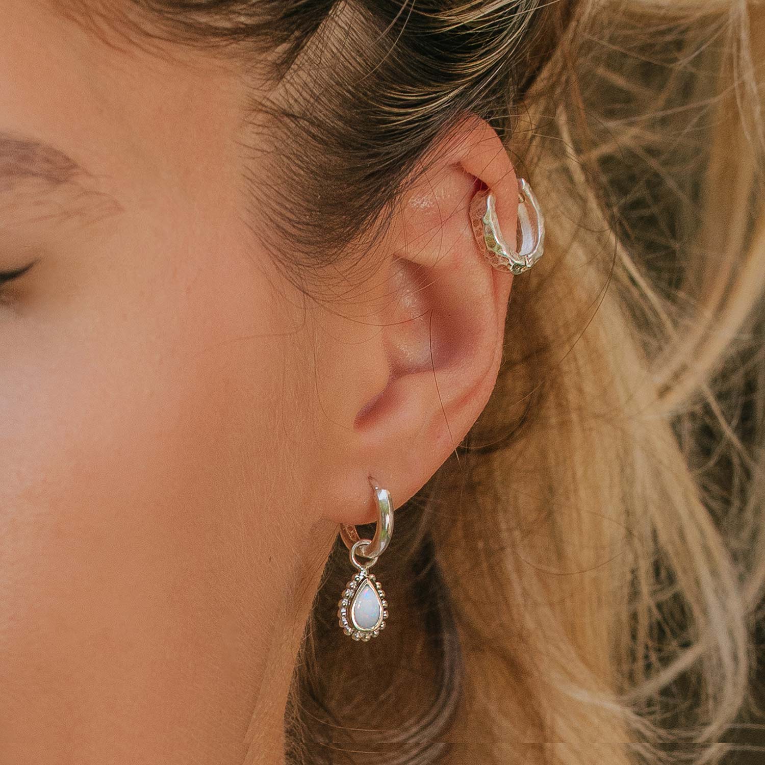 October Birthstone Handmade Silver Huggie Hoop Earrings