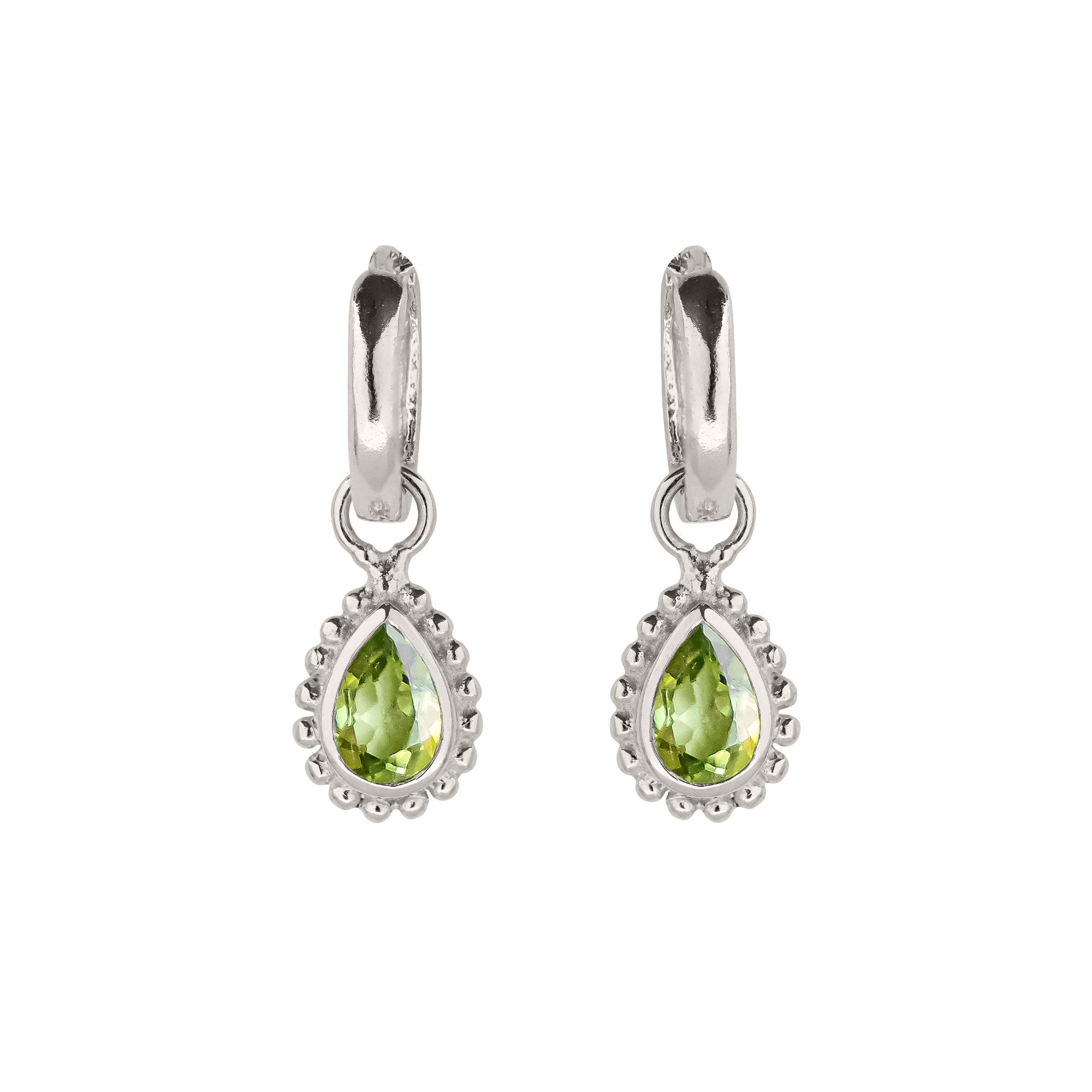 August Birthstone Peridot Silver Huggie Hoop Earrings