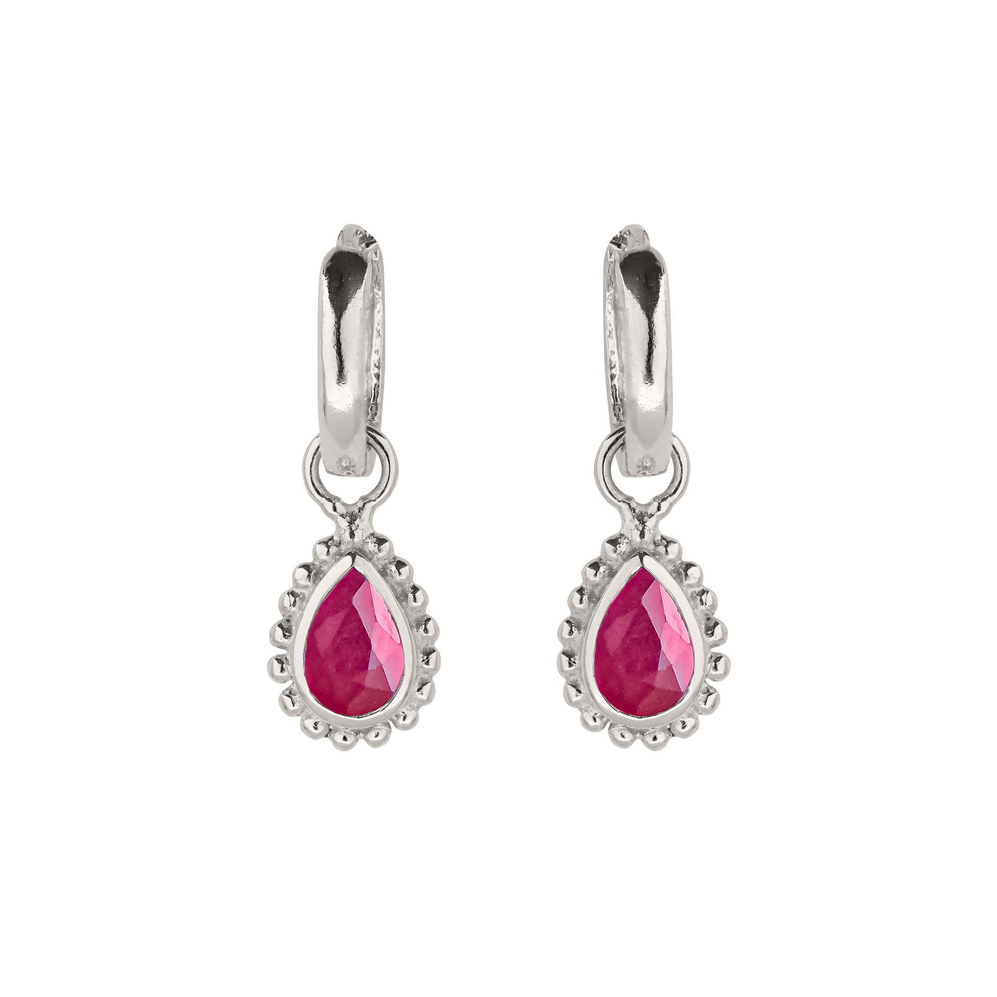 Ruby July Birthstone Silver Earrings