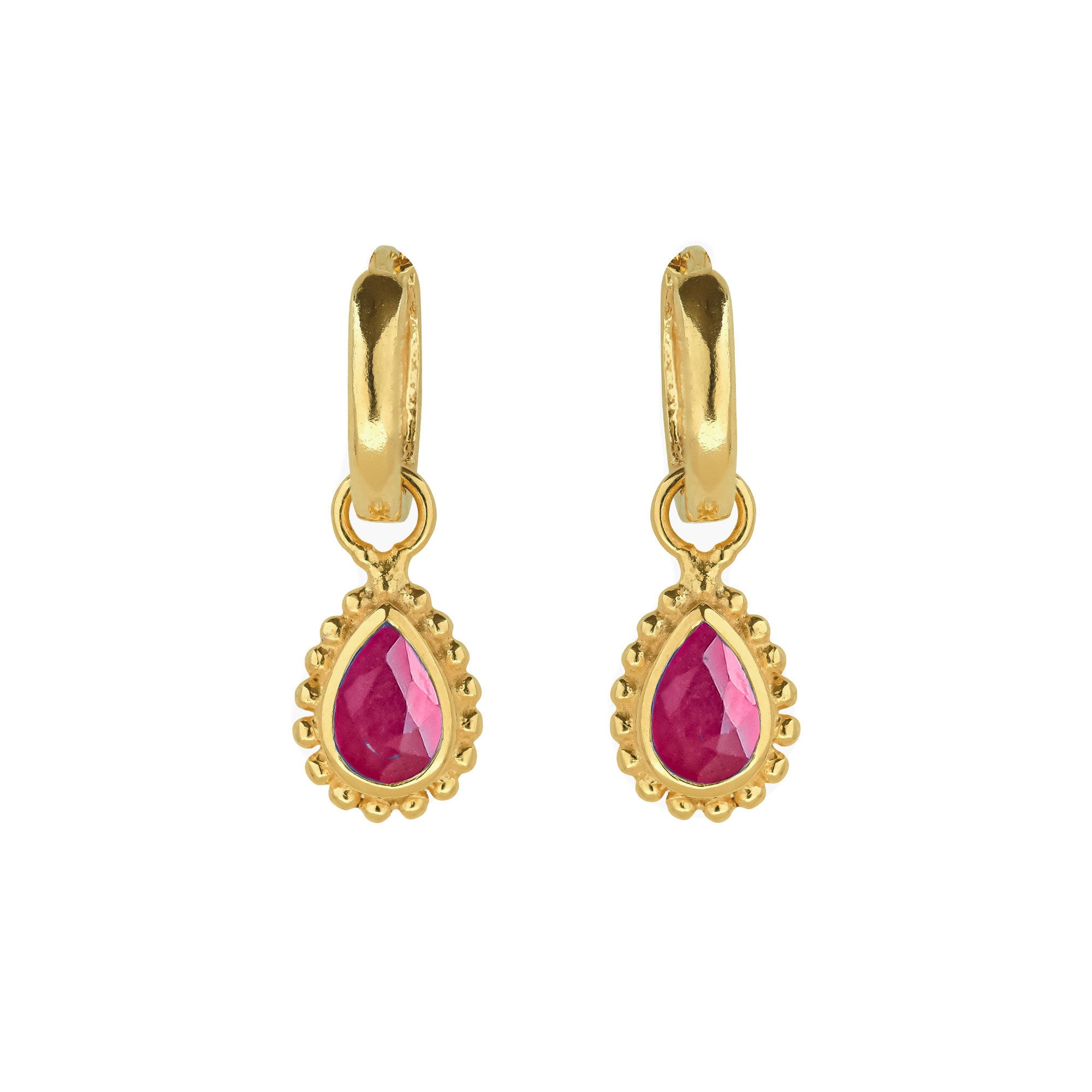 Ruby Gold Huggie Hoop Earrings, July Birthstone, Birthday Gift For Her