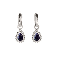 September Birthstone Sapphire Silver Huggie Hoop Earrings