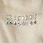 Silver Birthstone Huggie Hoops