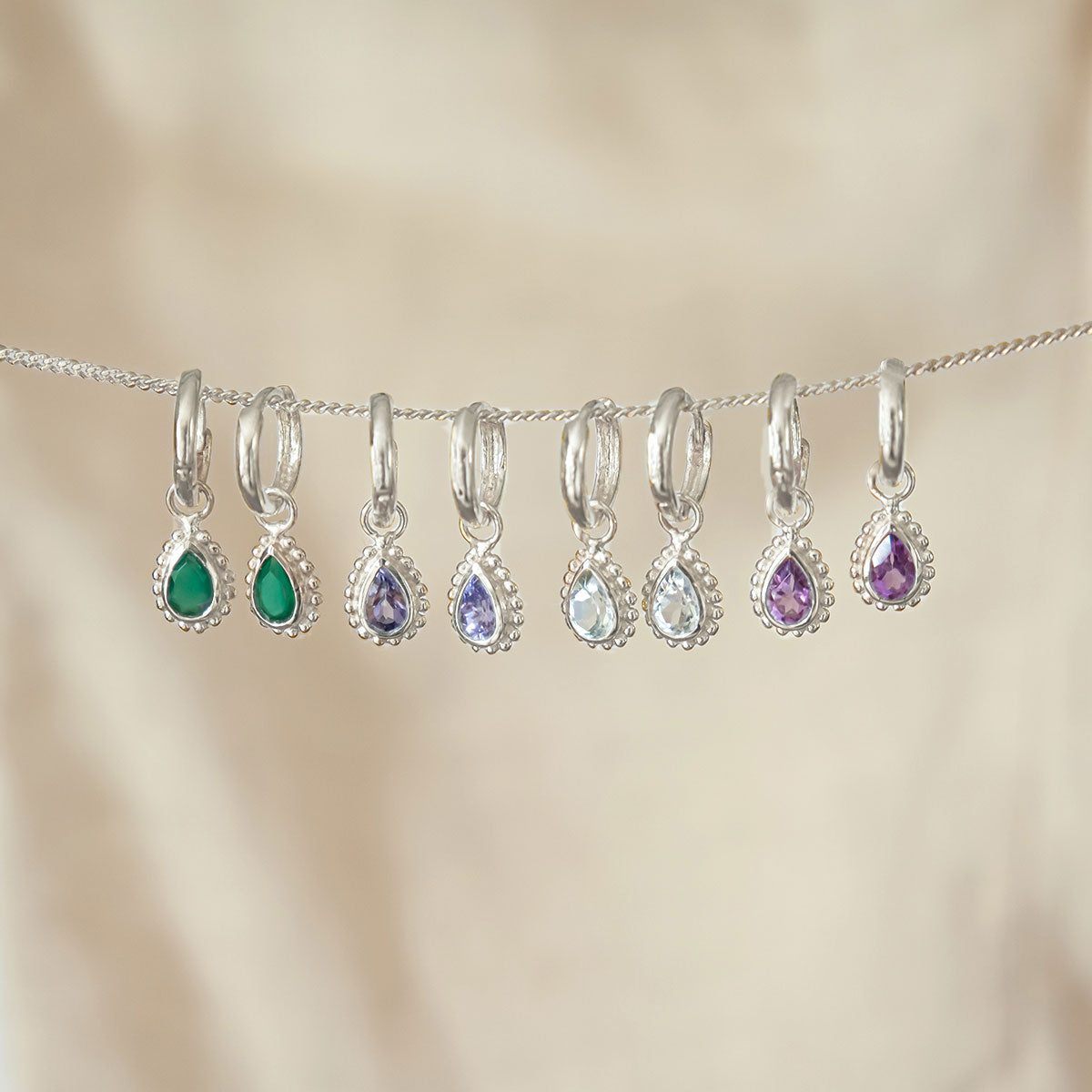 Silver Birthstone Huggie Hoops