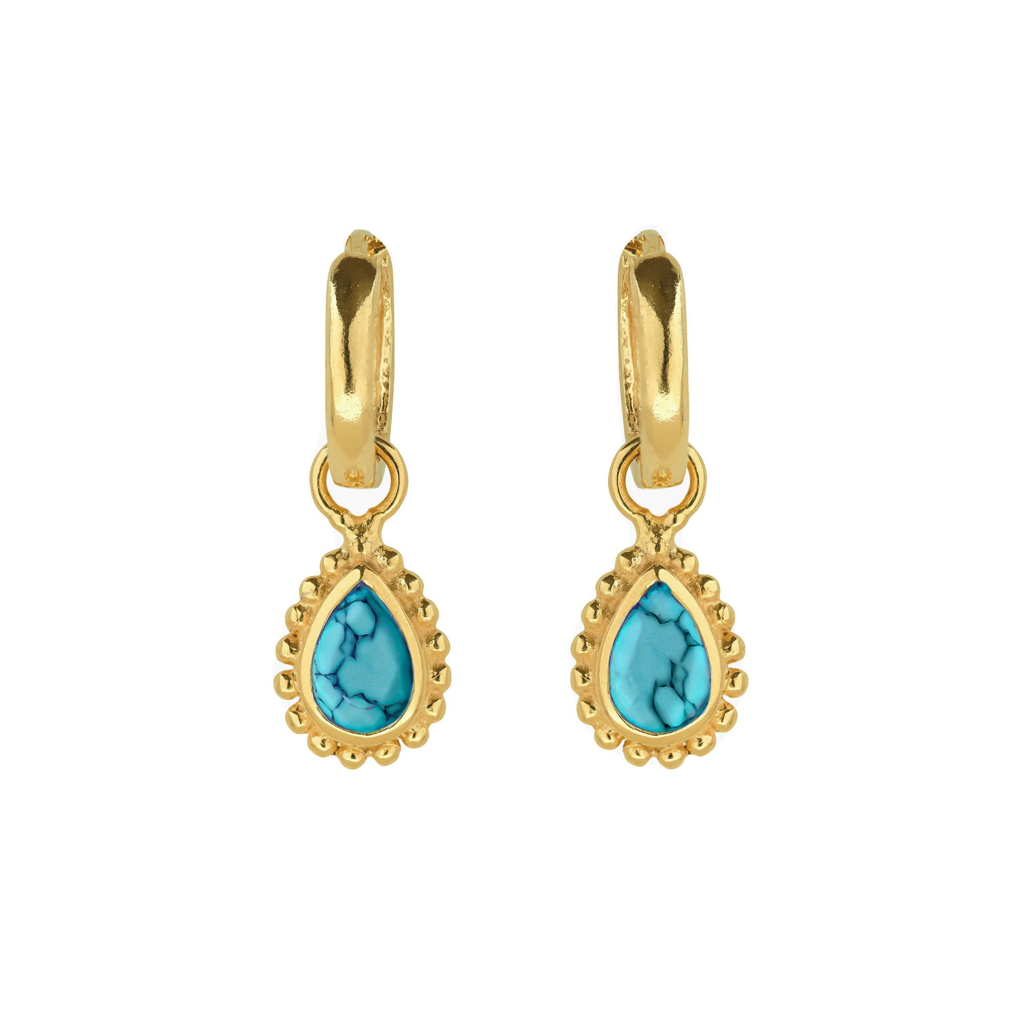 December Birthstone Turquoise Gold Huggie Hoops