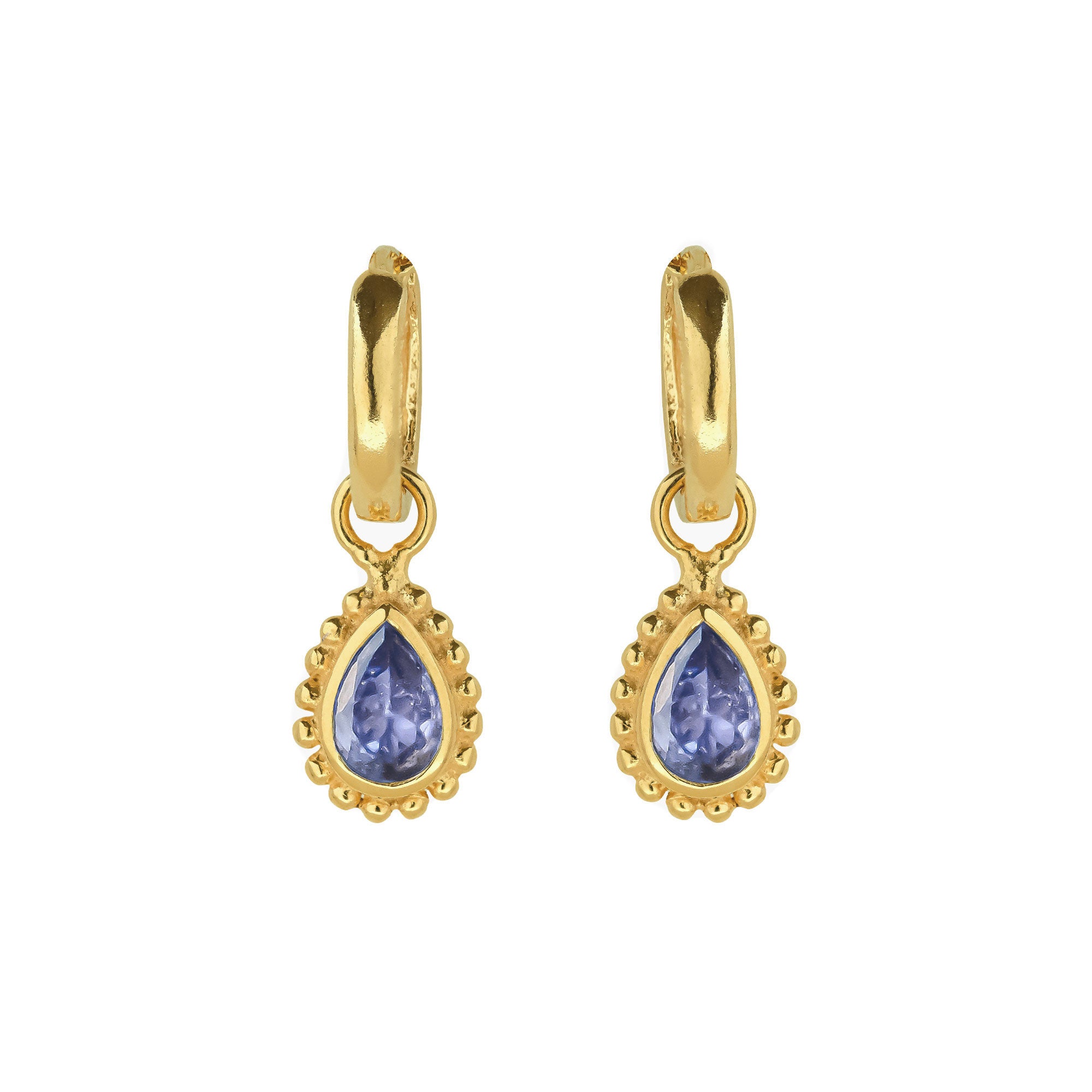 December Birthstone Tanzanite Gold Huggie Hoop Earrings