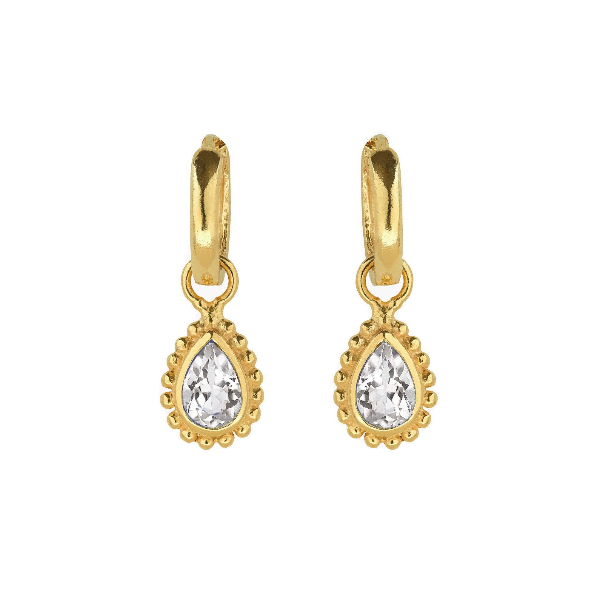 April White Topaz Birthstone Gold Earrings