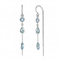Blue Topaz Threaders, Blue Topaz Earrings, November Birthstone Earrings, Blue Topaz Drop Earrings, Sterling Silver November Birthstone Threader Earrings