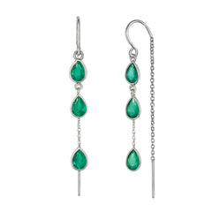 Green onyx threaders, Green onyx earrings, Green onyx pull through earrings, Green onyx chain earrings, Green onyx gemstone earrings, Silver threader earrings