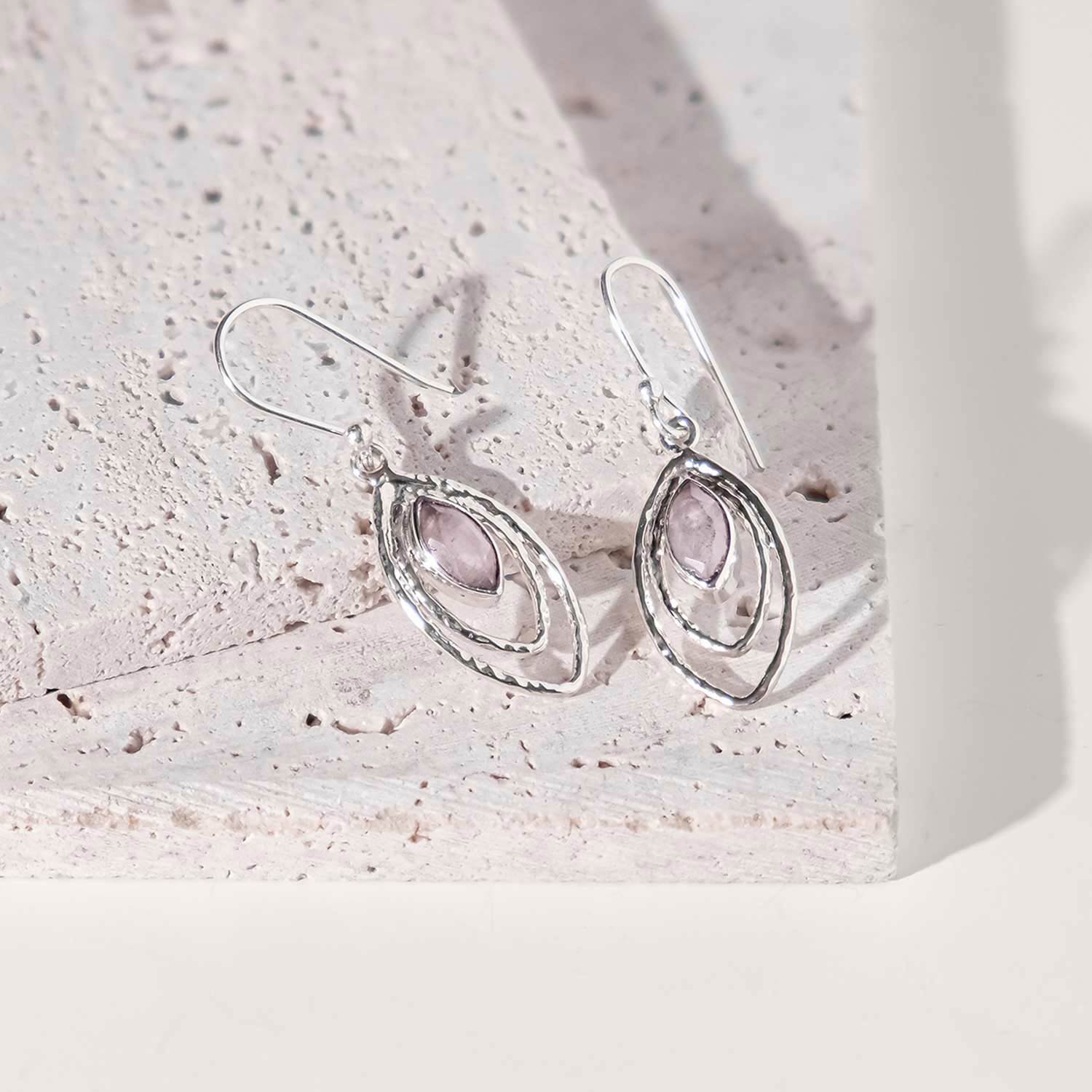Delicate Rose Quartz Jewellery, earrings in sterling silver