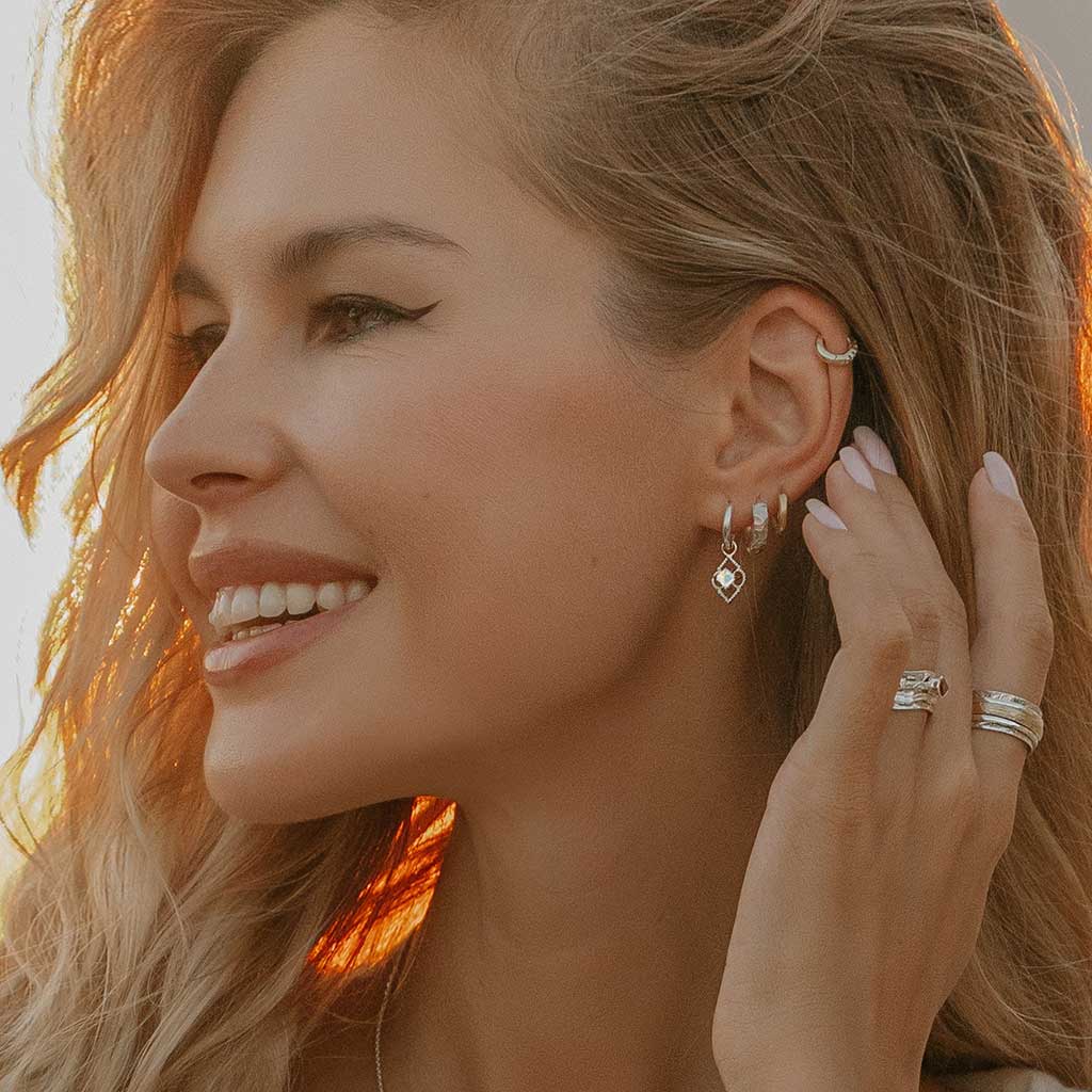 Opal Silver Huggie Hoops, Silver Opal Huggie Hoop Earrings, October Birthstone Huggie Hoop Earrings, Silver Ear Stack