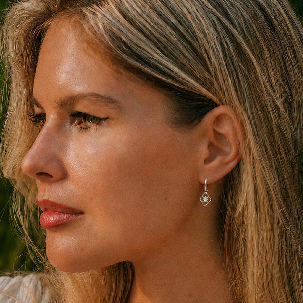 Sterling Silver Huggie Hoops with Opal Charm, Opal Charm Huggie Hoop Earrings, October Birthstone Huggie Hoop Earrings