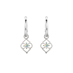 Opal Charm Huggie Hoops, Sterling Silver and Opal Earrings, Silver Charm Huggie Hoops, Opal Huggie Hoop Earrings, October Birthstone Earrings