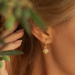 Gold Sunburst Opal Huggie Hoop Earrings, Opal Gold Huggie Hoops, October Birthstone Gold Huggie Hoop Earrings