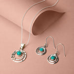 Infinity Universe Silver Turquoise Necklace and Earrings Set, Silver circles pendant with Turquoise Stone, Turquoise Pendant, December Birthstone Necklace
