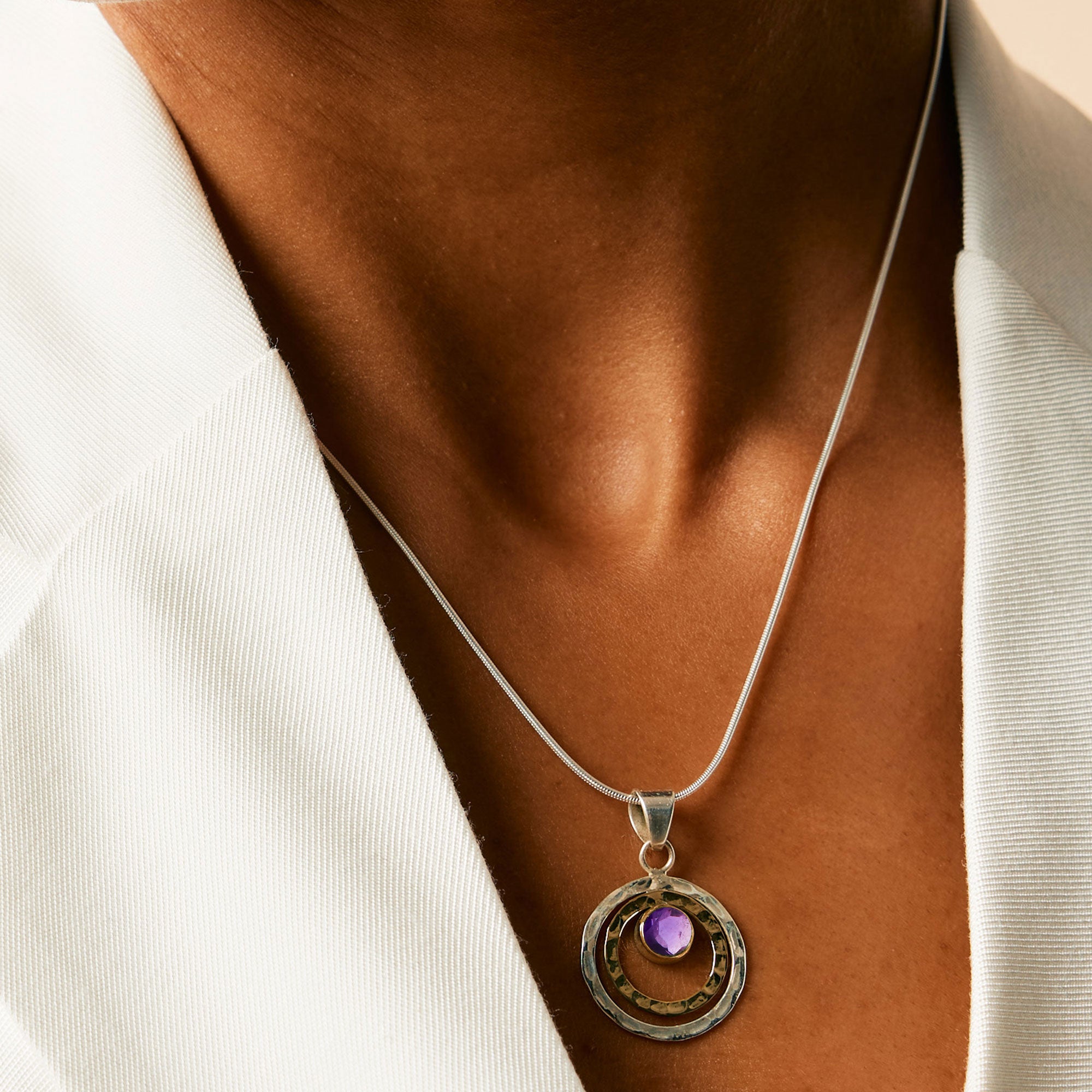 Mixed Metal Amethyst Circles Necklace, February Birthstone Necklace, Birthstone Necklace, Personalised Birthstone Necklace