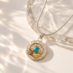 Secret garden necklace, Turquoise disc necklace, Hammered silver disc necklace, December birthstone pendant necklace