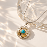 Secret garden necklace, Turquoise disc necklace, Hammered silver disc necklace, December birthstone pendant necklace