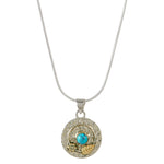 Silver disc necklace with turquoise stone, Secret garden necklace, Floral turquoise necklace, December birthstone necklace, Silver disc necklace with flower and turquoise stone