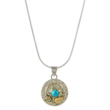Silver disc necklace with turquoise stone, Secret garden necklace, Floral turquoise necklace, December birthstone necklace, Silver disc necklace with flower and turquoise stone