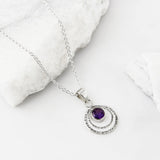 Etched Silver Circles Necklace, Etched Silver Necklace, Amethyst Silver Necklace, February Birthstone Necklace